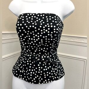 🖤 White House Black Market Strapless Polka Dot Peplum Top – Size 4